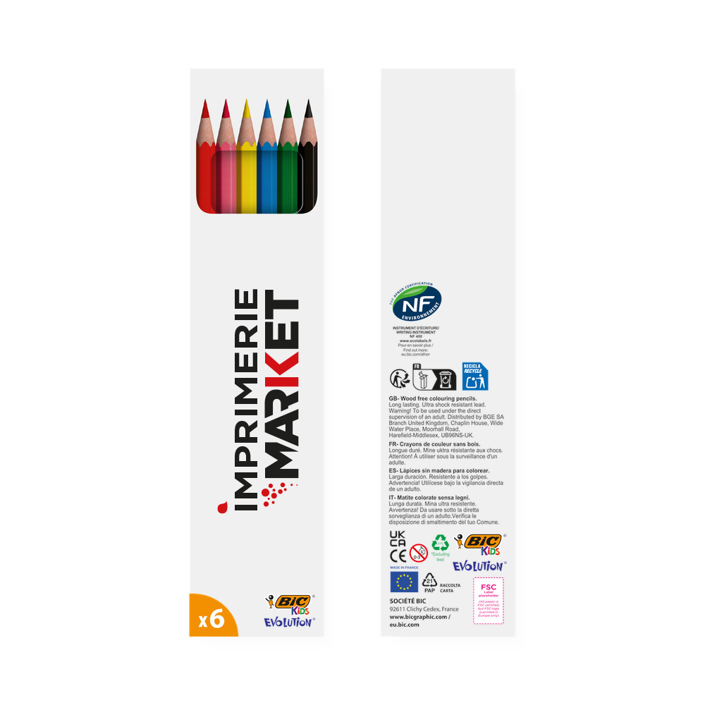 BIC® Kids Evolution® – Set de coloriage x6 (Boîte personnalisable)