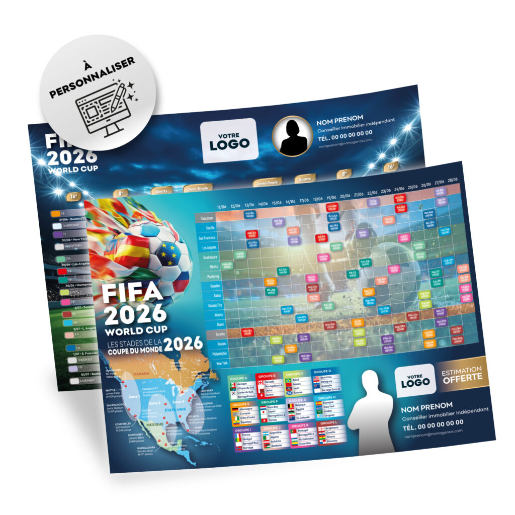 Calendrier Coupe du Monde 2026 personnalisé – Modèle E