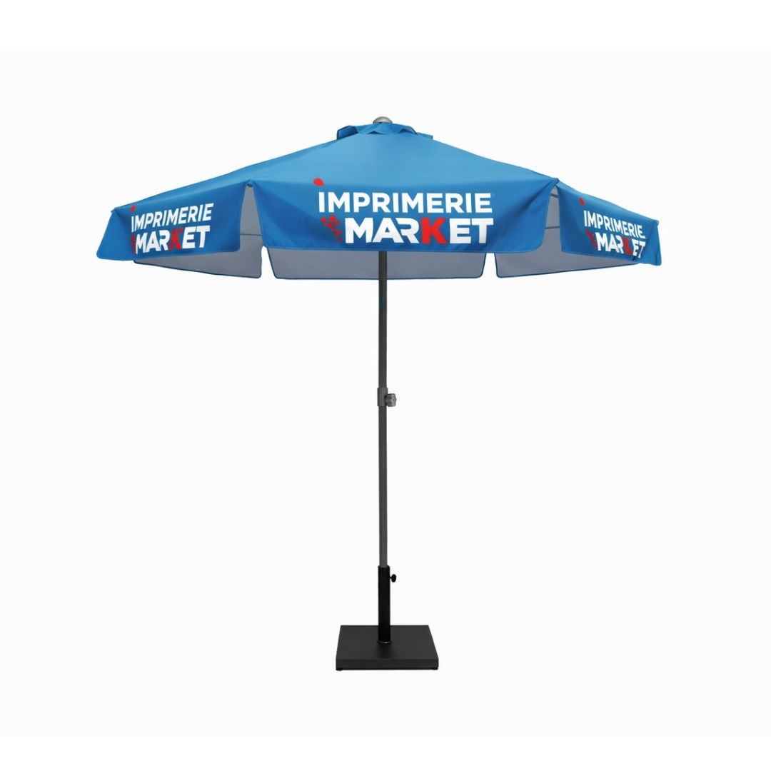 Parasol publicitaire personnalisé pas cher avec lambrequin imprimé